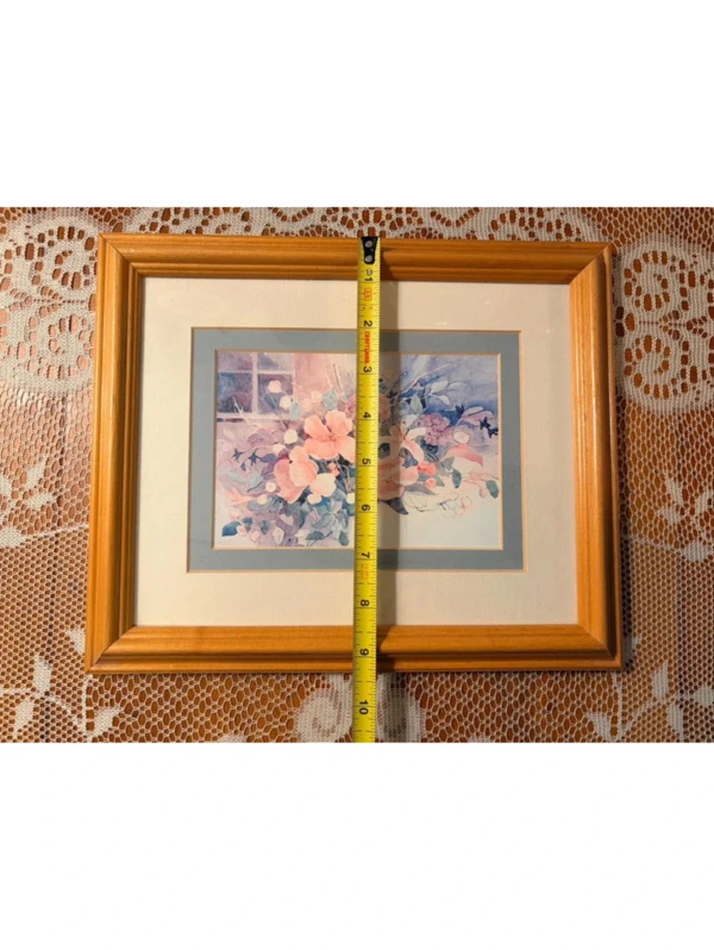 Vintage Floral Watercolor Print in Wood Frame Cottage Wall Art 12x10